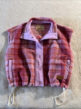 Roxy Great Divide Print Smokey Grape Plaid Fleece Vest Small